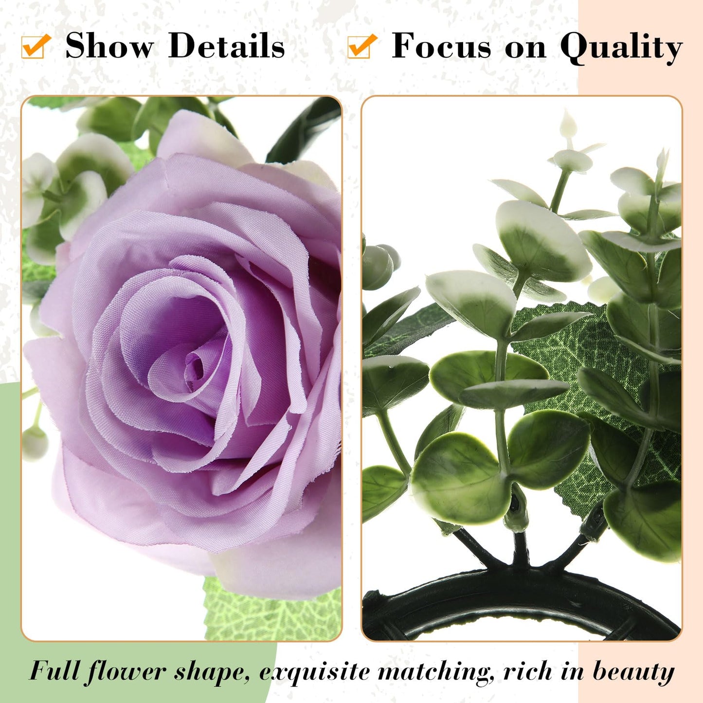 Yunlly 12 Pcs Rose Candle Rings with Flameless Candles Sets, Artificial Flower Eucalyptus Wedding Centerpiece 3 Inch Pillar Candleholders Wreaths for Wedding Party Mother's Day (Purple)