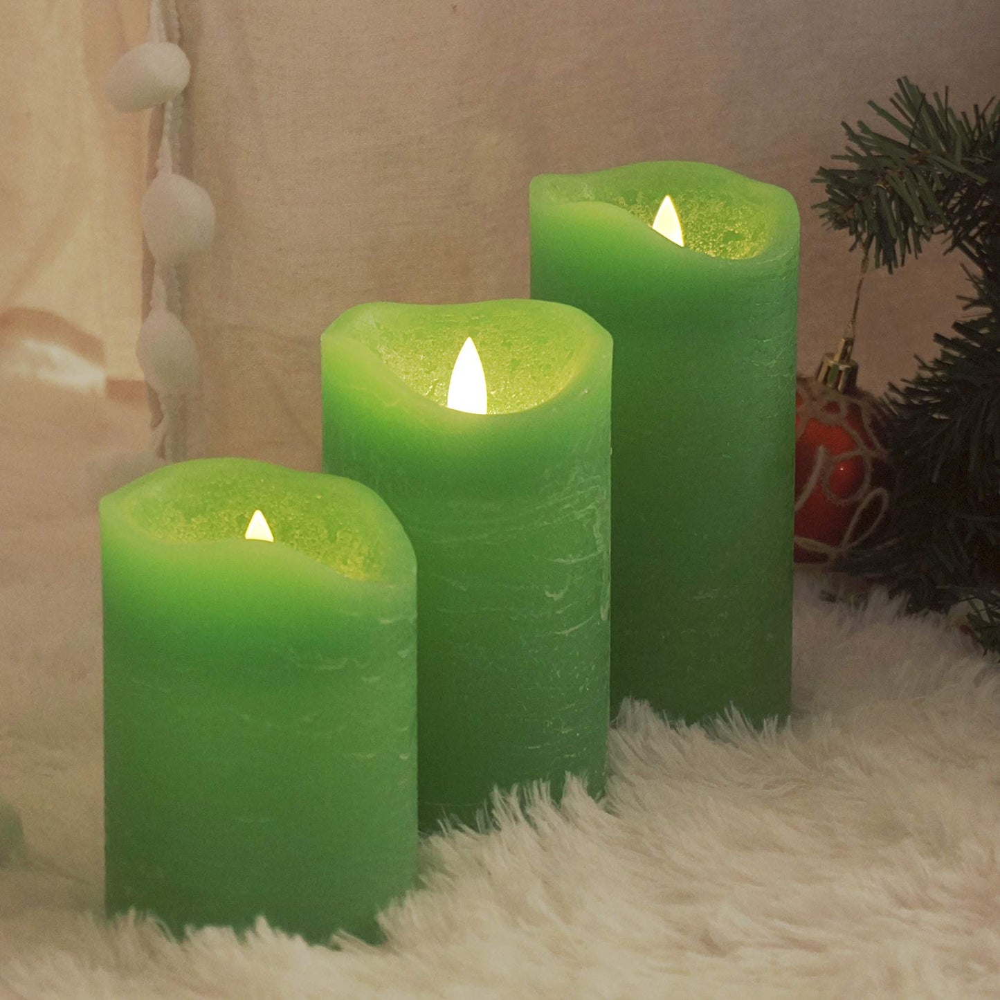 Real Wax Flameless Pillar Candle, Battery Operated LED Candle with Remote Timer, Flickering Electric Fake Light for St. Patrick’s Day Xmas Earth Day Party Festival Celebration Home Decor 3 Pack Green