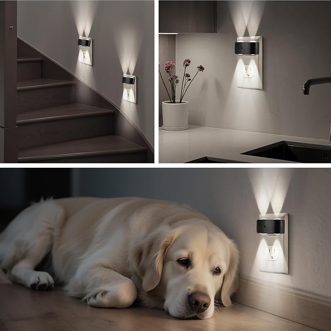 4-Pack LED Night Lights Plug into Wall, 5000K Daylight 100LM, Auto On/Off Light Sensor, Rotating Ambient Lighting for Bedroom, Hallway, Bathroom, Nursery, Kitchen Non Dimmable