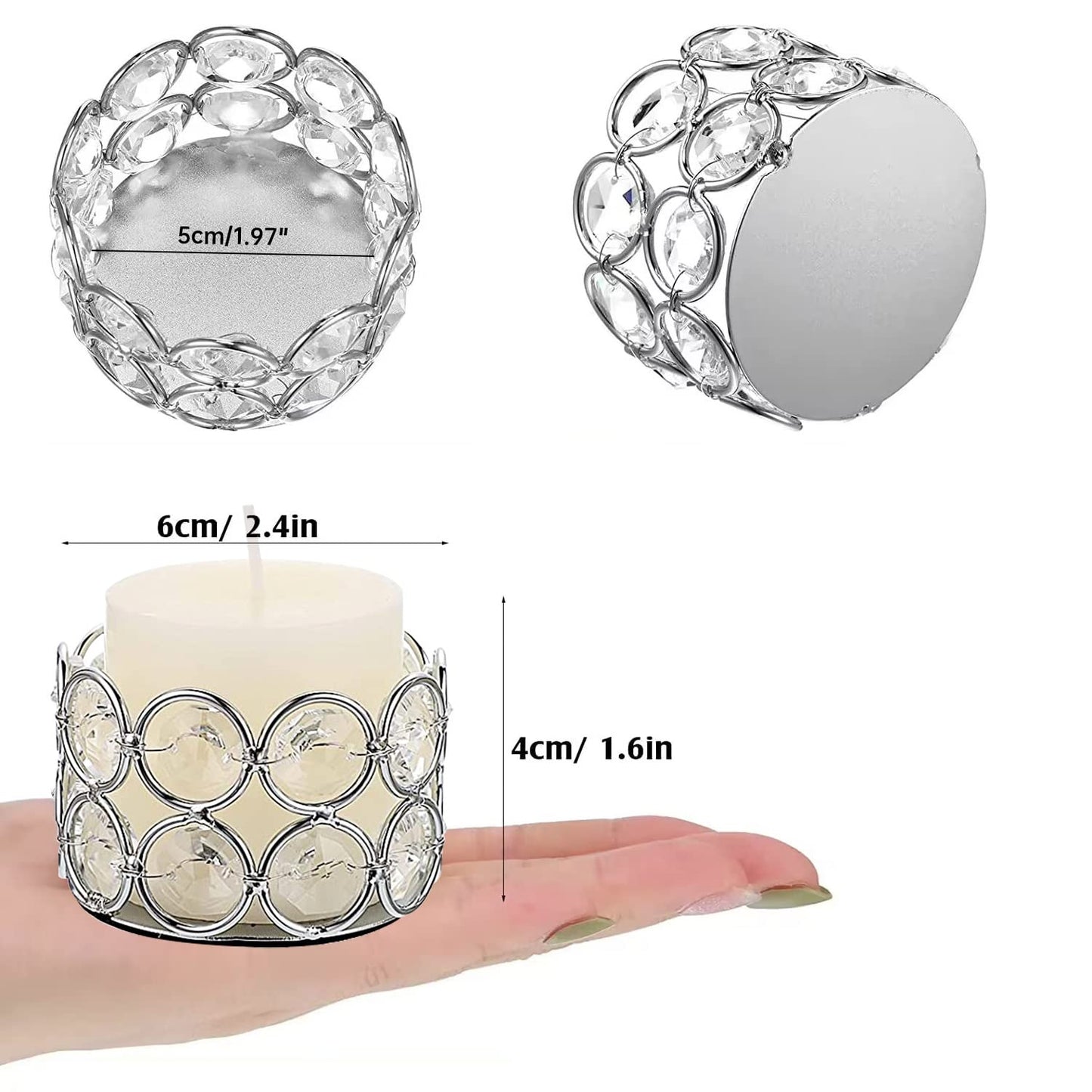 Pack of 20 Silver Crystal Tealight Candleholders - Candlestick Bowls Tea Lamp Candle Holders, Votive Candlestick Holders for Table Centerpieces, Diwali Decorations for Wedding Holiday Party Home Decor