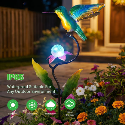 HONGLAND 46 Inch Solar Hummingbird Lights, Solar Garden Decor with Cracked Glass Ball, Hummingbird Decorative Garden Stakes Outdoor Waterproof for Lawn Patio Yard Porch, Gifts for Mom