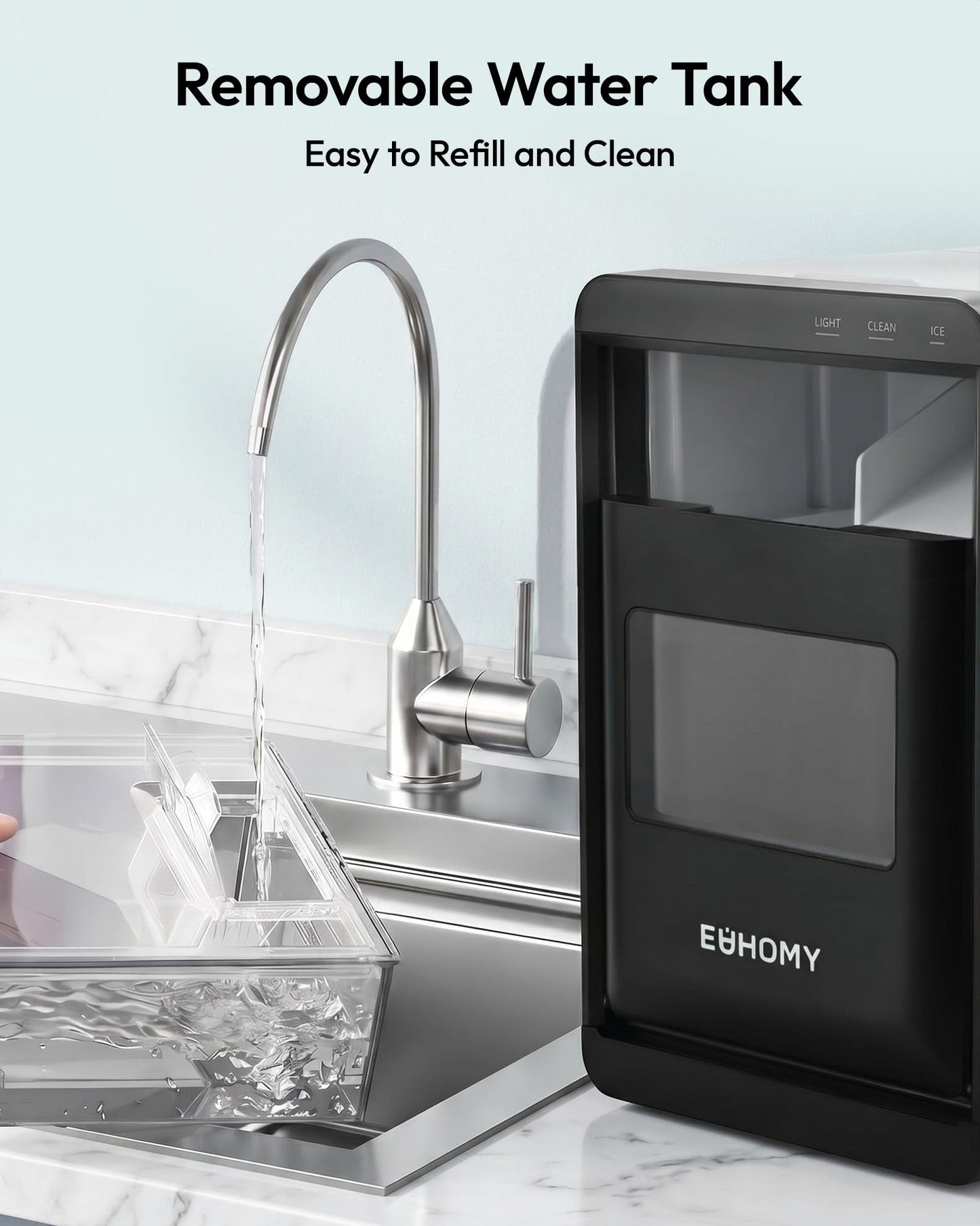 EUHOMY Nugget Ice Maker Countertop, 44Lbs/24H Sonic Ice Maker Machine, Self-Cleaning Pellet Ice Makers with Ice Scoop&Basket, Countertop Pebble Ice Maker for Home/Kitchen/Office
