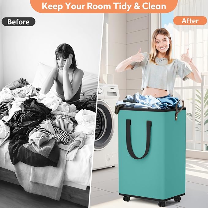 Laundry Basket with Wheels, Collapsible Laundry Baskets, Laundry Hamper with