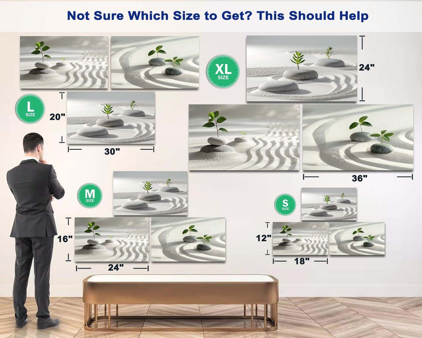 Zen Wall Art, 3 Pcs Stone and Green Leaf Pictures Zen Wall Decor Canvas Print, Yoga Spa Meditation Painting Calming Home Decorations Artwork for Spiritual Room Office Living Room Bedroom Bathroom