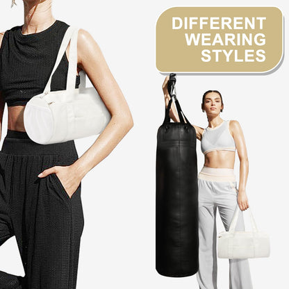 Small Gym Bag 13.78"x6.7"x6.7" Carry On Duffel Bag, Mini Personal Item Bag Lightweight Tote Weekender Overnight Bags for Women and Men Sports, Traveling, Swimming, Yoga (Cream Color)