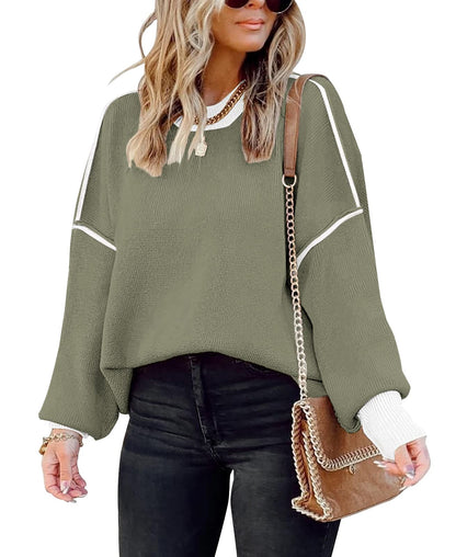 ETCYY Womens Oversized Sweaters Fall 2025 Fashion Clothes Trendy Batwing Sleeve Colorblock Striped Knit Pullover Tops