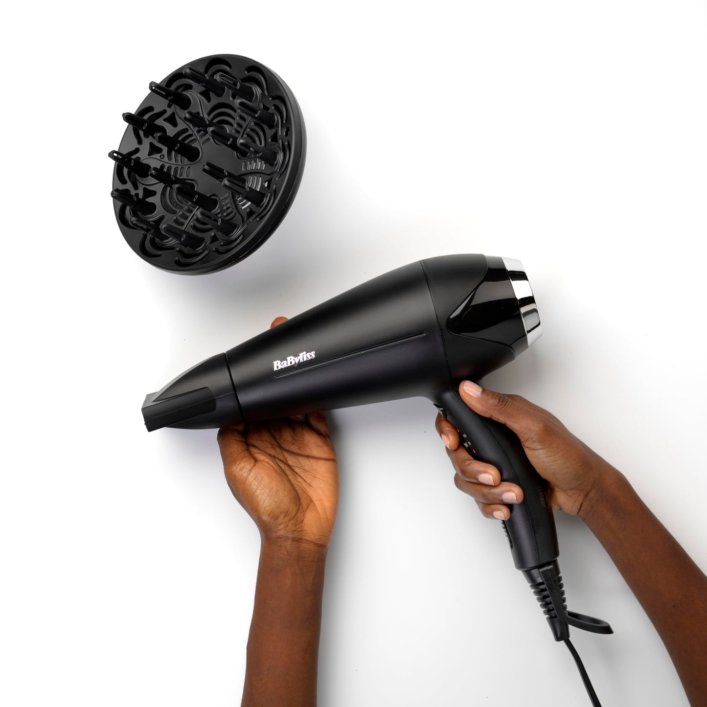 BaByliss Turbo Smooth Hair Dryer - 2200W Powerful Blow Dryer, Large Diffuser, Ionic Frizz-Free Conditioning, 3 Heat & 2 Speed Settings, Black, 5572U