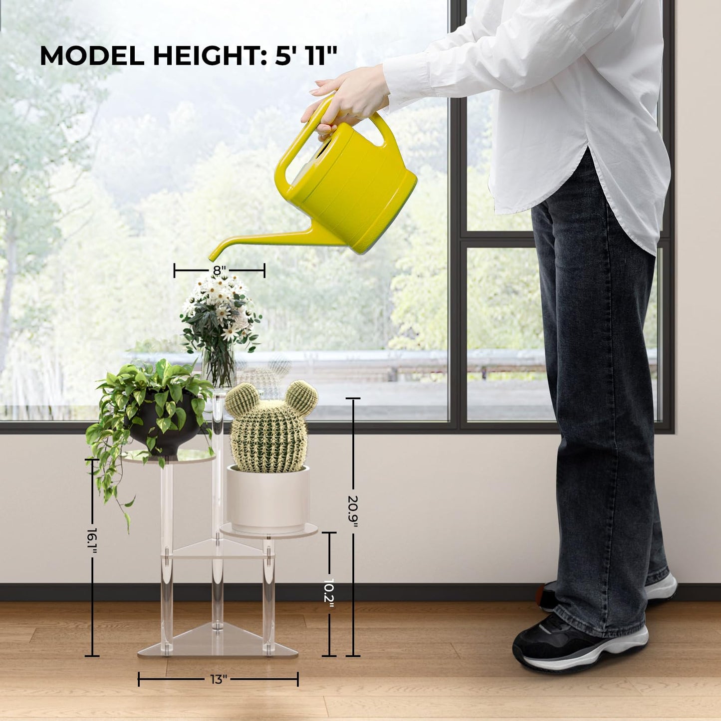 Sumerflos Acrylic Corner Plant Stand 3 Tier - Clear Indoor Plant Shelf Plant & Flower Display Rack Pot Holder for Living Room Balcony Window Modern