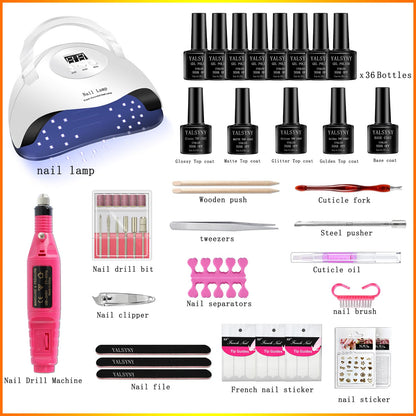 YALSYNY NAIL POLISH KIT with U V Lamp and Drill Starter Kit 36 Colors Gel Nail Polish Nail Art Gel Manicure Kit