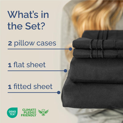 Full Size 4 Piece Sheet Set - Comfy Breathable & Cooling Sheets - Hotel Luxury Bed Sheets for Women & Men - Deep Pockets, Easy-Fit, Extra Soft and Wrinkle Free Sheets - Black Oeko-Tex Bed Sheet Set
