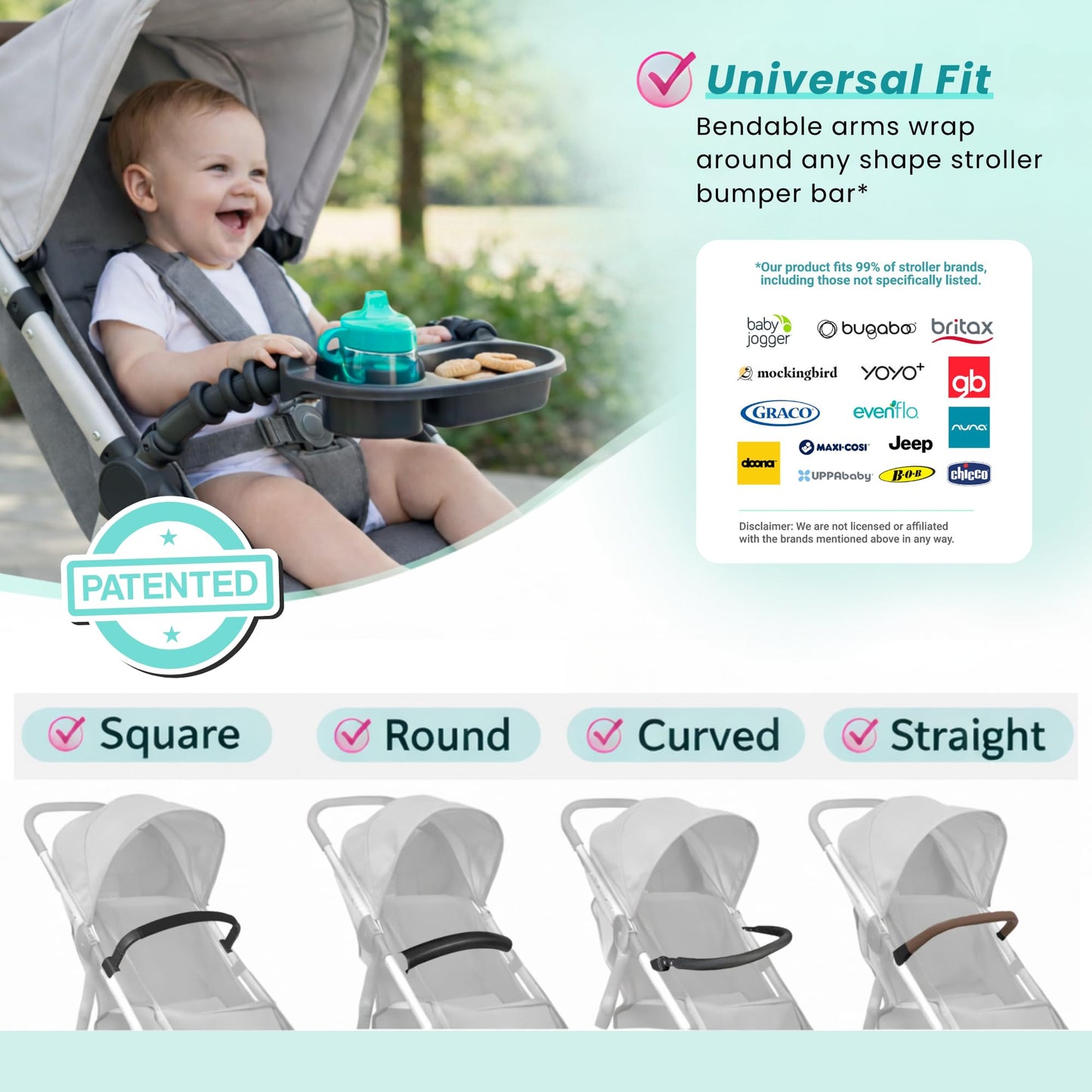 Swanoo Universal Stroller Snack Tray | Compatible With Nuna Mockingbird Bugaboo Uppababy | Stroller Bumper Bar Tray Attachment with Cup Holder | Baby Toddler Disneyland Essentials Stroller Accessories