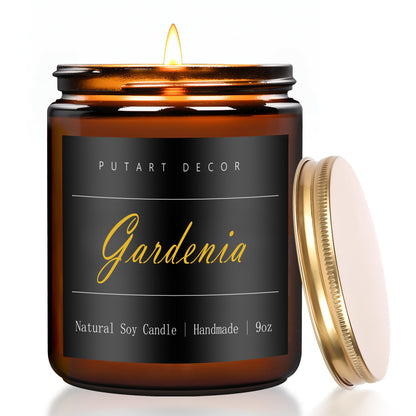 Putart Gardenia Scented Candles for Home, 9oz Natural Soy Wax Aromatherapy Organic Santal Candle for Stress Relief, Long Burning & Lasting Jar Candle Gifts for Birthday, Housewarmings, Thanksgiving