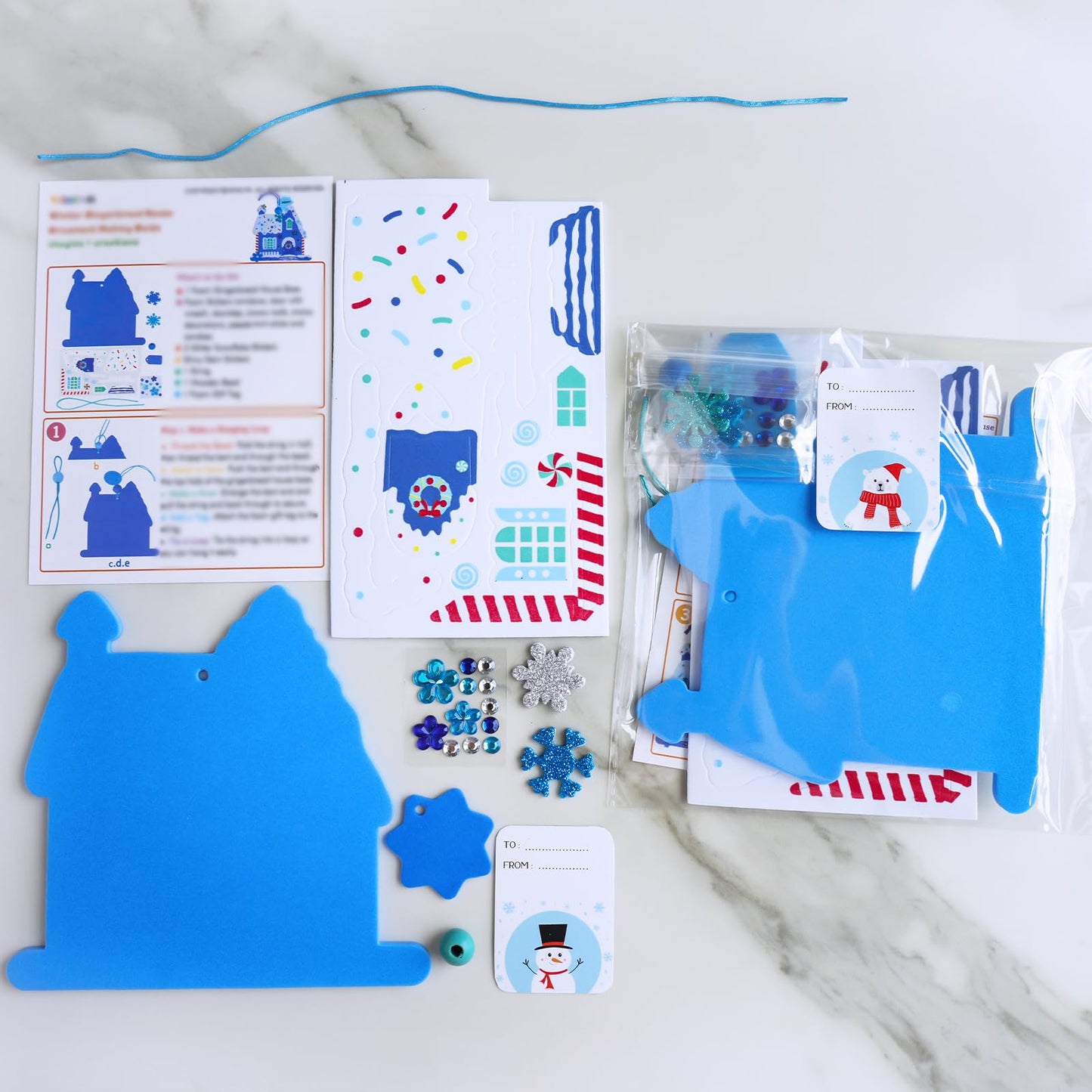 Winlyn 24 Sets Winter Decorations DIY 3D Gingerbread House Ornaments Christmas Crafts Kits Foam House with Snowflake Foam Stickers for Kids Holiday Seasonal Gift Home Classroom Activities Party Favors