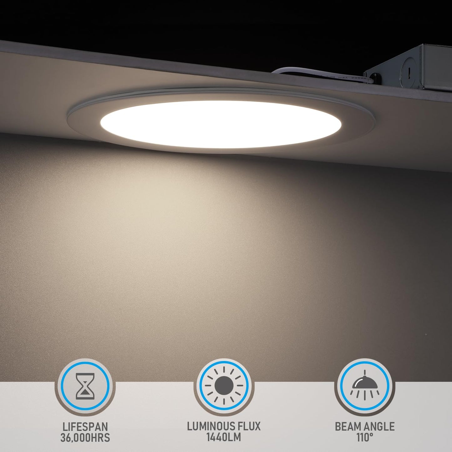 TORCHSTAR 8 Inch Ultra-Thin LED Recessed Ceiling Light with Junction Box, 4000K Cool White, 18W High Brightness Dimmable Slim Canless Wafer Downlight, ETL & ES, Pack of 6