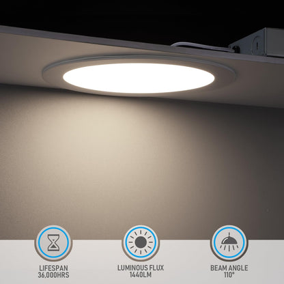TORCHSTAR 8 Inch Ultra-Thin LED Recessed Ceiling Light with Junction Box, 4000K Cool White, 18W High Brightness Dimmable Slim Canless Wafer Downlight, ETL & ES, Pack of 6
