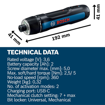 Bosch Professional Screwdriver Bosch GO 3 (incl. 8pcs bit Set, bit Holder, USB-C Cable, Mini Case)