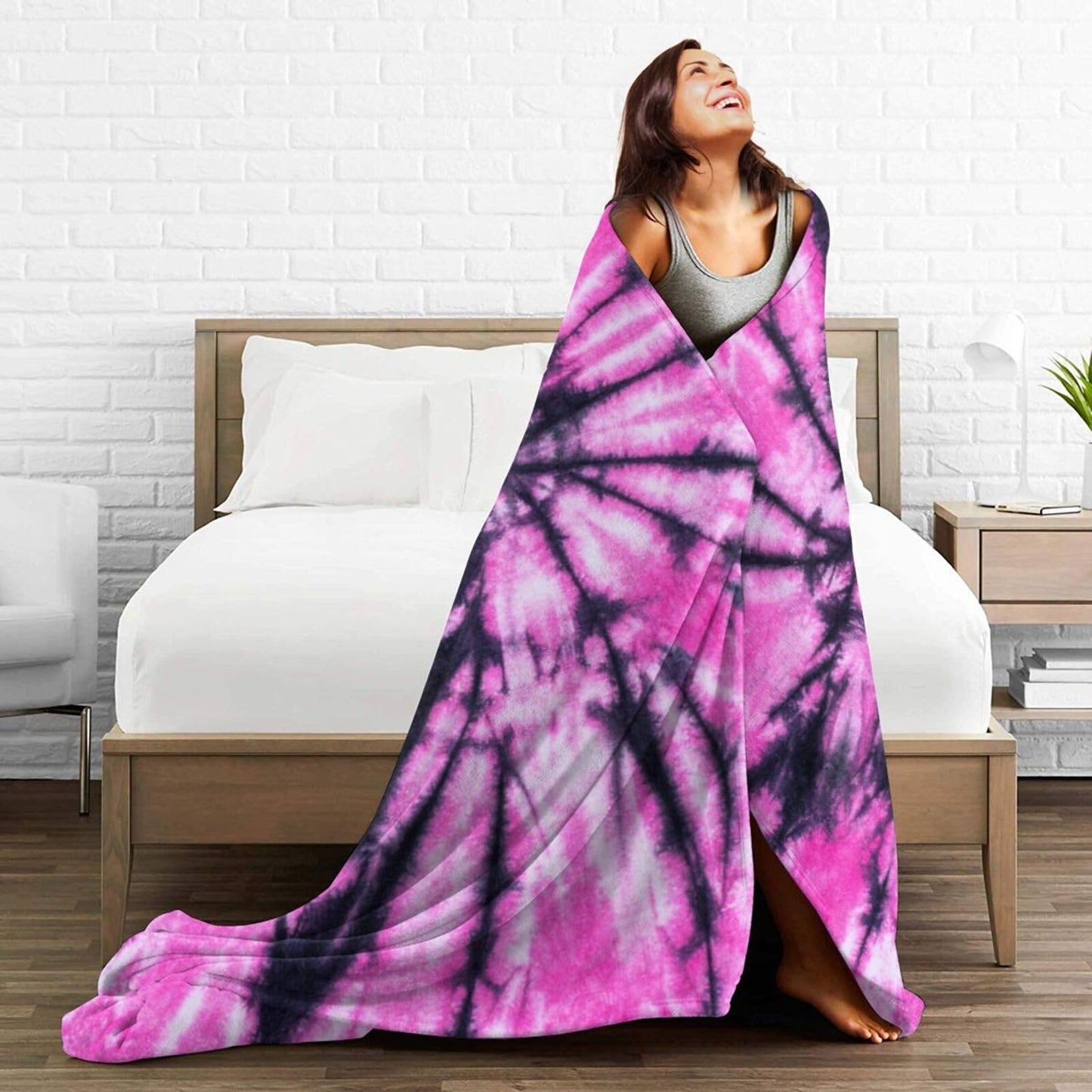 Gbuzozie Pink and Black Tie Dye Fleece Blanket Lightweight Ultra-Soft Throw Blanket for Sofa Couch Bed Camping Travel - Super Soft Cozy Microfiber Blanket 50"X40"