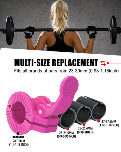 ZY-HUAN Barbell Clips 1 inch Barbell Clamps 0.9-1.18inch Quick Release Weight Clips for Bars Multi-Size Adjustable Olympic Barbell Clamps (Rose)