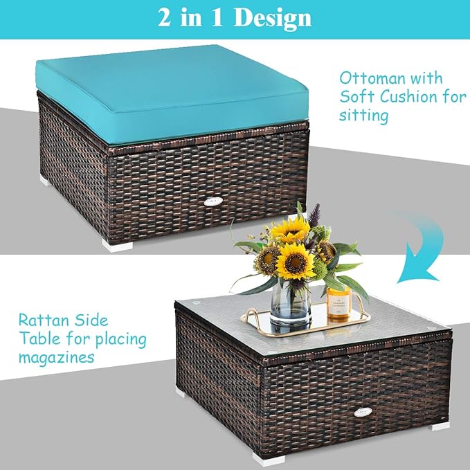 Tangkula 6 Pieces Wicker Patio Furniture Set, PE Rattan Outdoor Sectional