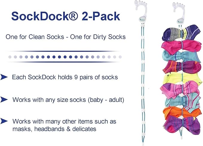 Sock Laundry Solution for Washing Drying & Storing Socks in Pairs, Clip & Hold