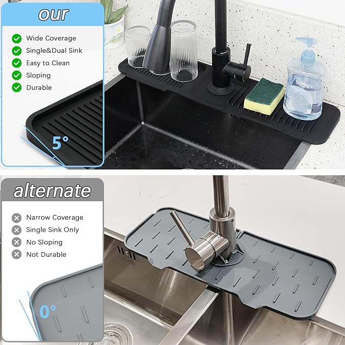 5° Slope Kitchen Sink Faucet Mat, Kitchen Sink Splash Guard, Silicone Material