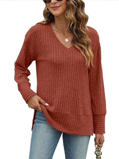 JomeDesign Womens Sweaters Long Sleeve V Neck Shirts Loose Casual Fashion Tops