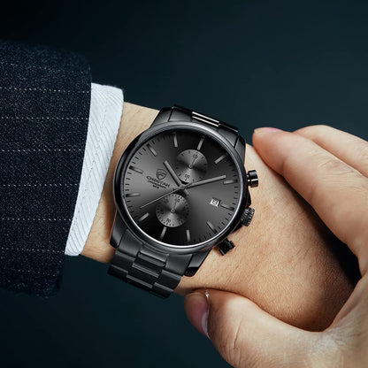 Men's Watches with Casual Waterproof Chronograph Quartz Watch Stainless Steel Metal Auto Date in Colourful Hands, B Grey, B grau, Bracelet