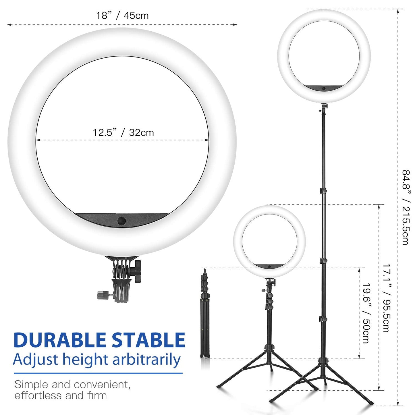CXYP 18 inch LED Ring Light with Tripod Stand, 3200K-6000K Dimmable Selfie Ring Light with Phone Holder, Bluetooth Control, Carrying Bag for Smartphone, Makeup,Tiktok, YouTube, Vlog,Video