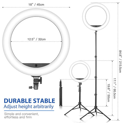 CXYP 18 inch LED Ring Light with Tripod Stand, 3200K-6000K Dimmable Selfie Ring Light with Phone Holder, Bluetooth Control, Carrying Bag for Smartphone, Makeup,Tiktok, YouTube, Vlog,Video
