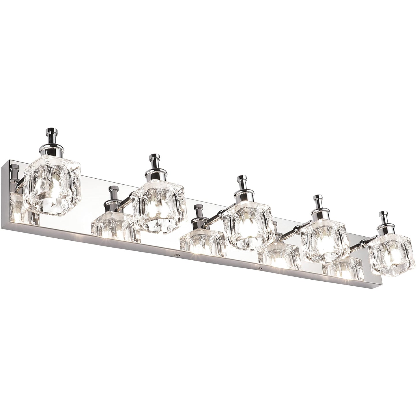 PRESDE Crystal Bathroom Vanity Light Fixtures 5 Light Bathroom Light Fixtures Over Mirror Modern LED Chrome Bath Lighting