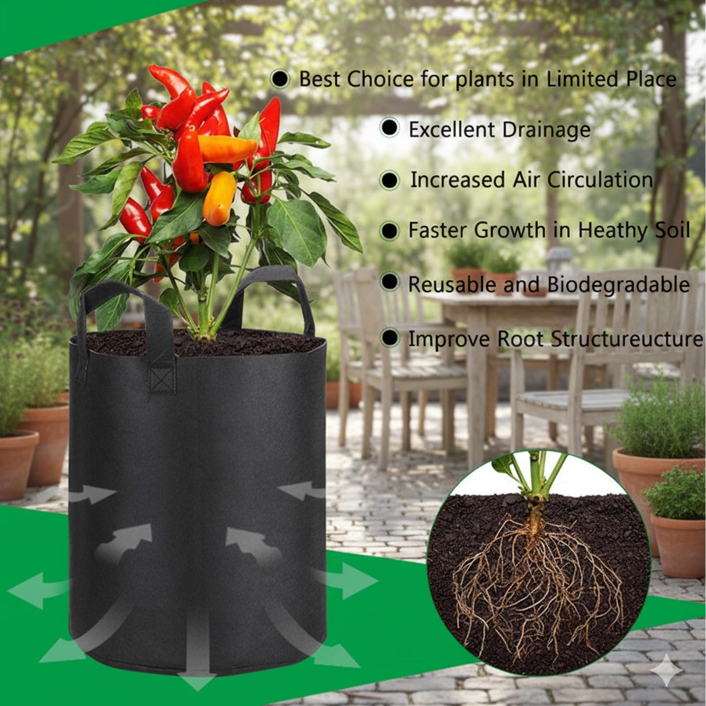 6 Grow Bags, 5 Gallon Strawberry Planter and Potato Grow Bags, Non-Woven Fabric Plant Containers with Dual Handles, Garden Planting Solutions for Vegetables and Fruits, Durable and Breathable Design