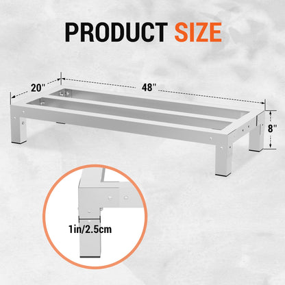 HOCCOT 2 Pack Aluminum Dunnage Rack, 48"x20" Commercial Storage Rack, Food Floor Rack Stand with 1.5mm Thick Aluminum Tube & Tool-Free Assembly for Kitchen, Garage, Warehouse, Restaurant, Vehicle