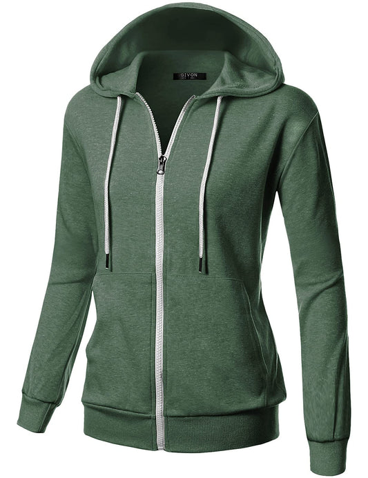 GIVON Women's Lightweight Zip Up Hoodie – Long Sleeve Thin Casual Hooded Jacket, Plus DCF200-JADEGREEN-L