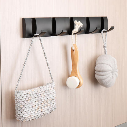 Vanloory Folding Coat Hooks, Wall Mounted Coat Rack with 5 Retractable Hooks, Heavy Duty Towel Rack for Bathroom Wall Hook for Hanging Clothes Bathrobe, Stainless Steel Coat Hanger for Entryway(Black)