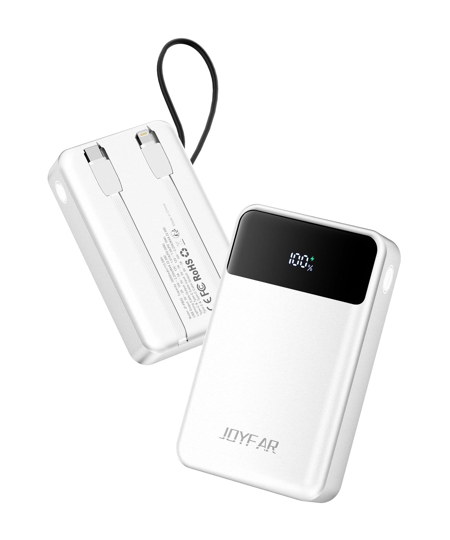 Portable-Charger-Power-Bank Travel Essentials Battery Pack USB C 30000mAh Built in Cable 22.5W Phone Fast Charging Powerbank Compatible with iPhone 16 15 14 13 12 11 iPad Samsung Google Xiaomi