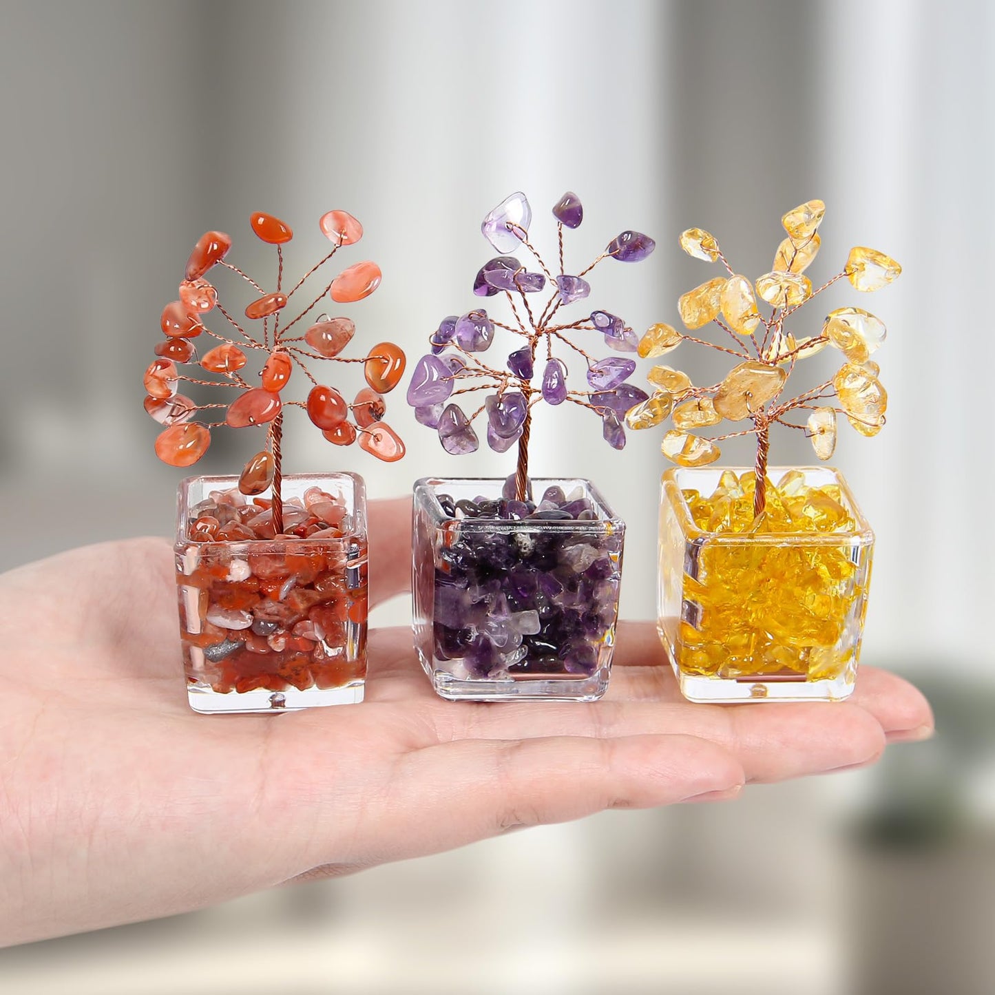 Orientrea 12Pcs Mini Crystal Tree Set, Healing 7 Chakra Tree of Life for Office & Home Decor, Positive Energy, Crystals and Healing Stones for Women, Sister, Mom, Coworkers