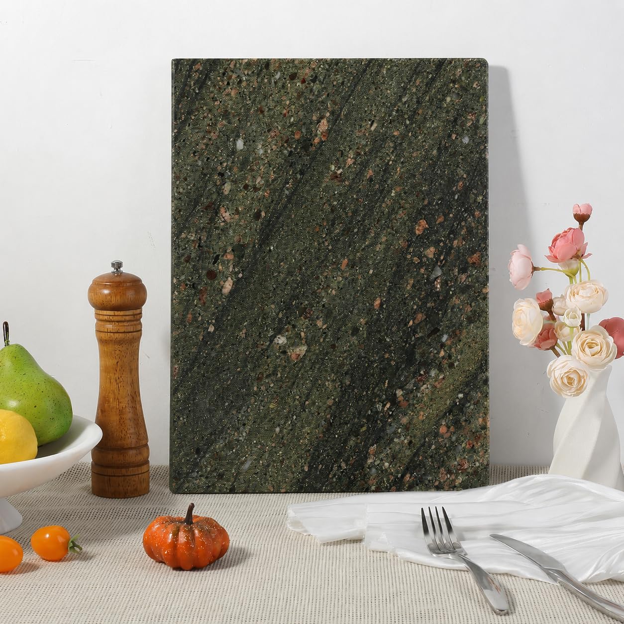 Koville Granite Cutting Board for Kitchen, 16x12 Inches Large Marble Slab Cheese Board, Rectangular Serving Board for Baking Charcuterie Pastry, Natural Stone Board for Countertop (Green)