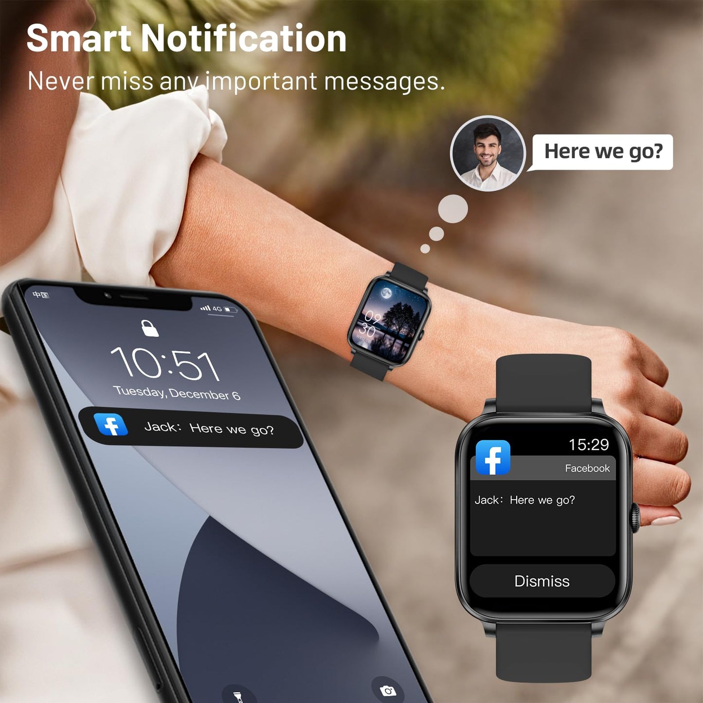 Smart Watch for Men Women Answer/Make Calls, 1.83" HD Touch Screen Fitness Watch with Heart Rate/Sleep Monitor, Step Counter, 123+ Sports Activity Trackers, IP67 Waterproof Smartwatch for Android iOS