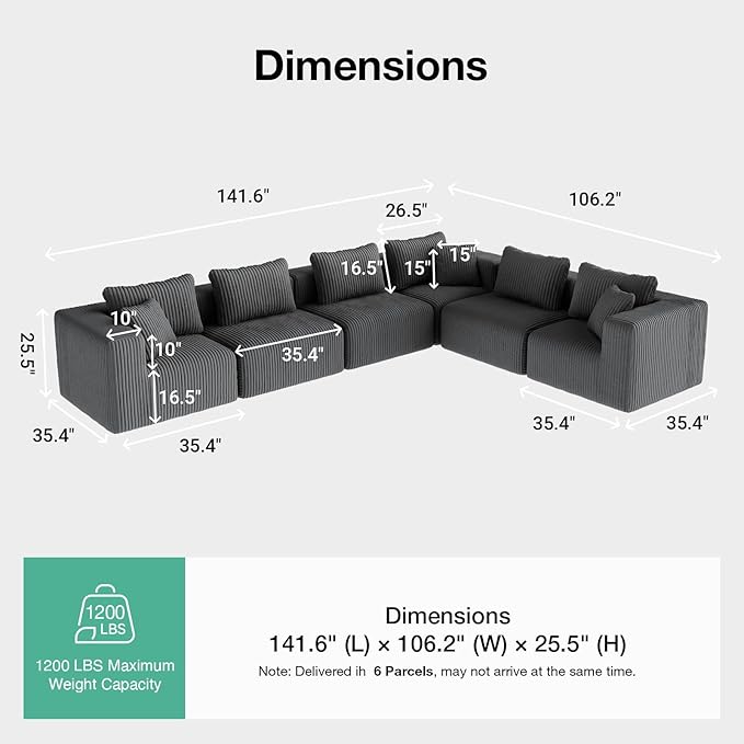 Novilla 141" Modular Sectional Sofa, Modern Cloud Sectional Couch