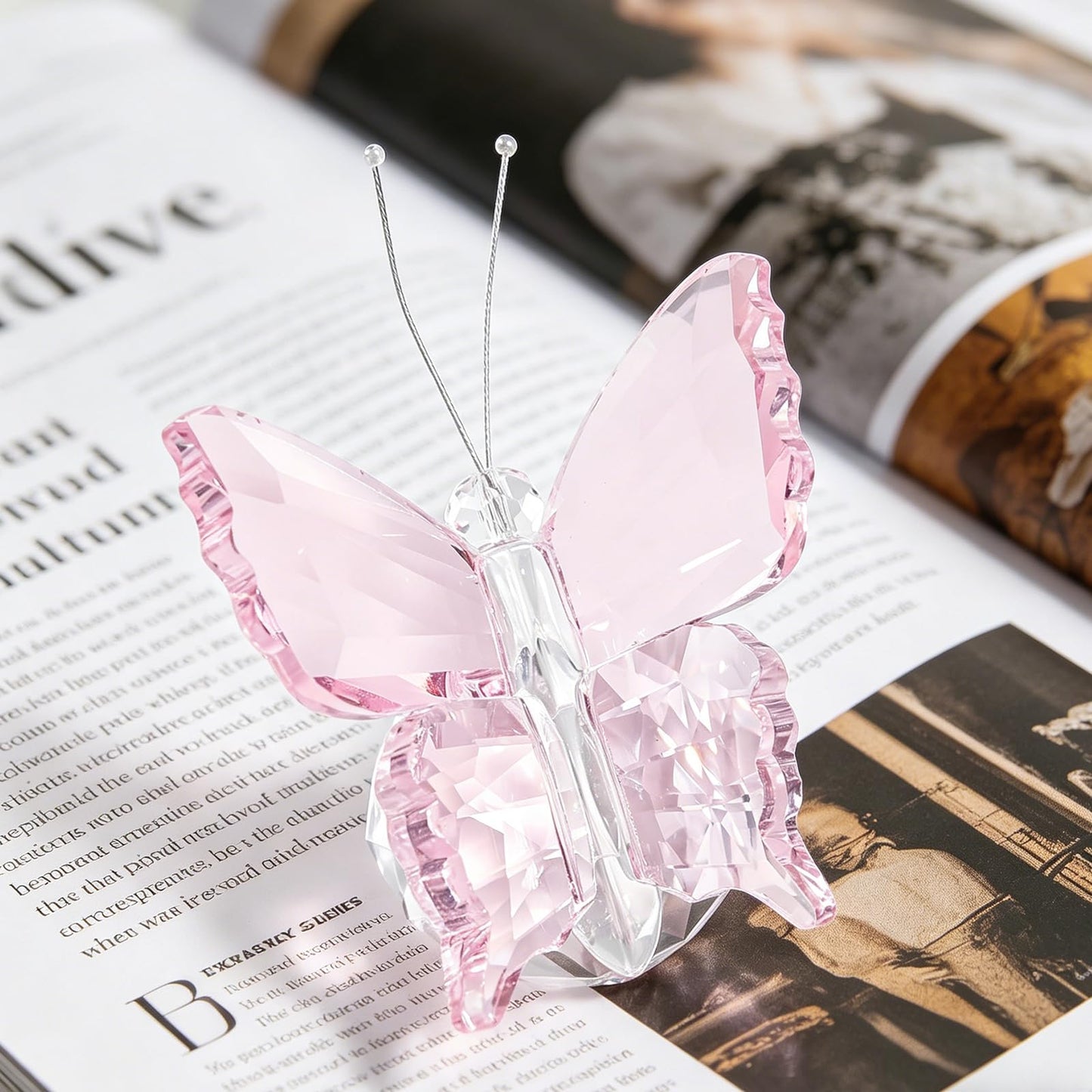 MysticGlitz Pink K9 Crystal Butterfly Figurine with Faceted Base, 2.4×1.8in Decor Paperweight Ornament, Collectible Glass Butterfly Statue, Home Decor & Gift for Women Butterfly Lovers
