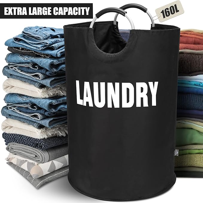 DOKEHOM 160L XX-Large Laundry Basket, Collapsible Laundry Bag, Foldable Laundry