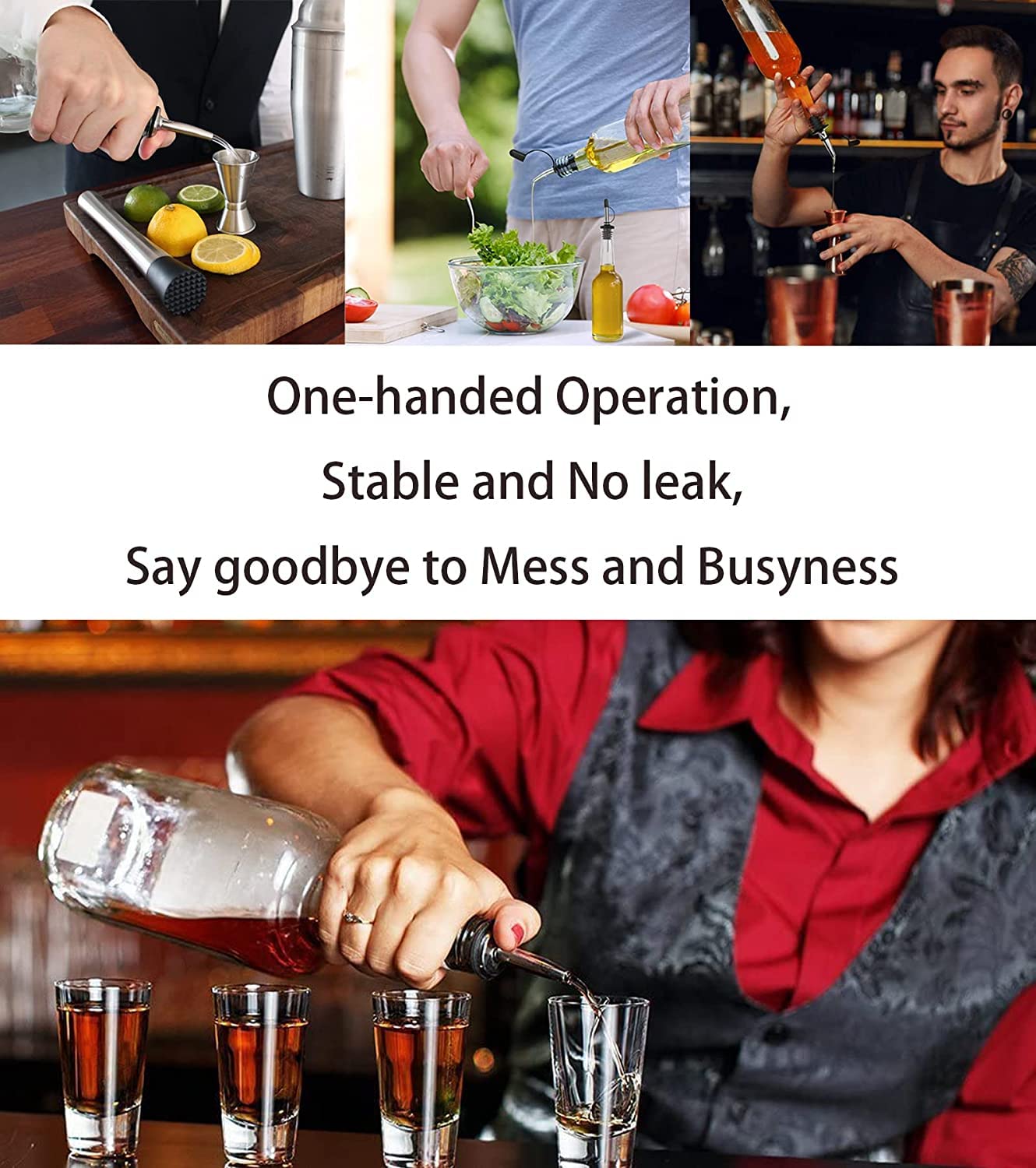 Pafusen 6 Pack Liquor Bottle Pourers, Liquor Pour Spout for Liquor Bottles, Stainless Steel Olive oil Dispenser Spout, Alcohol Pourer Spouts Dust Caps Covers Fixed, Sliver