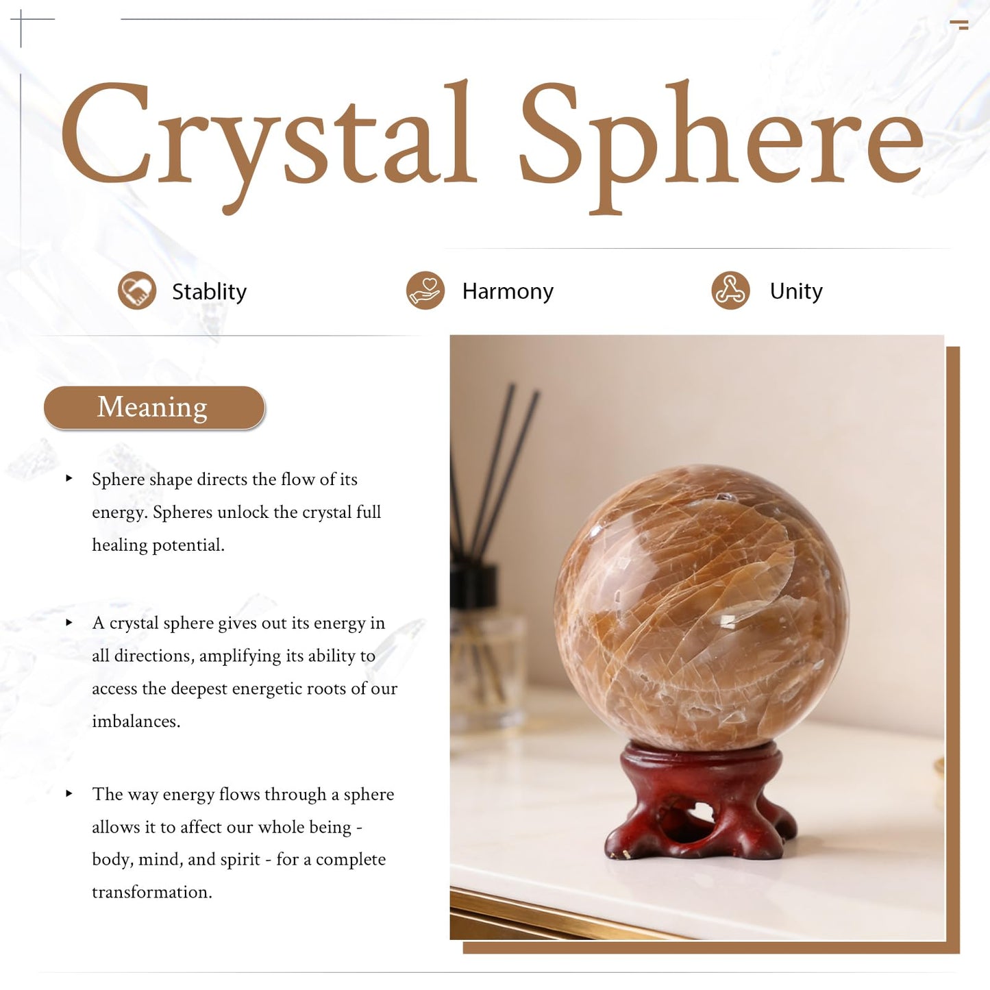 Nupuyai Natural Moonstone Crystal Ball with Resin Stand, Healing Crystal Sphere for Home Decor 1.61"-1.97"(41mm-50mm)