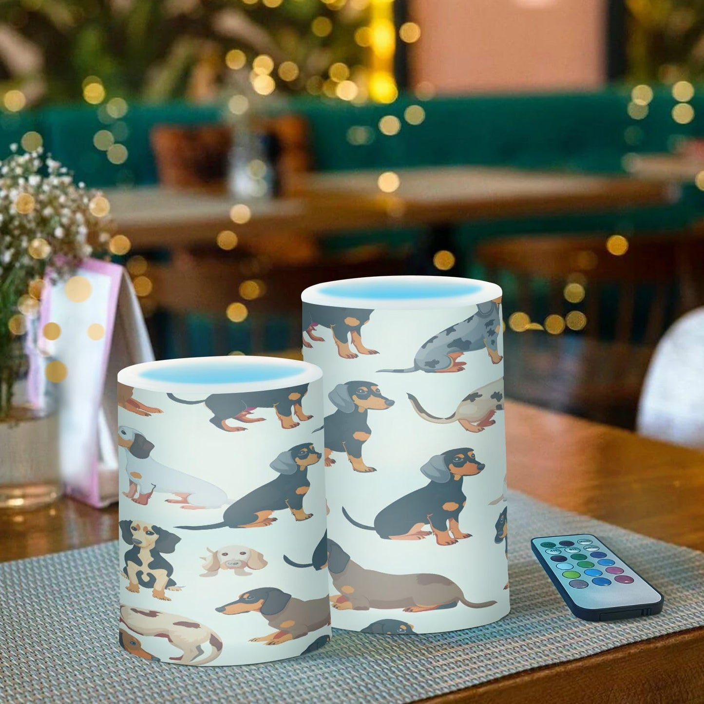 ALAZA Dachshund Breed Animal Seamless Flickering Flameless Candles Battery Operated with Remote Timer,Tea Light Candles LED Pillar Votive Candles Set of 2 for Outdoor Indoor Decorations