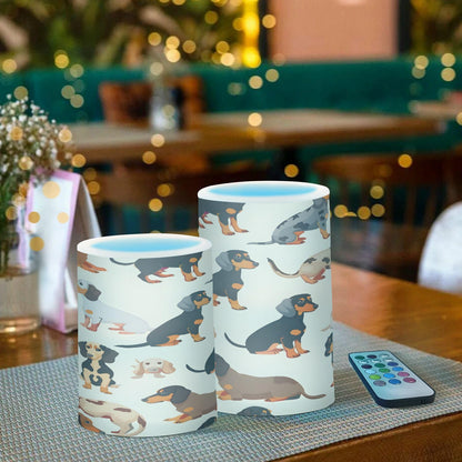 ALAZA Dachshund Breed Animal Seamless Flickering Flameless Candles Battery Operated with Remote Timer,Tea Light Candles LED Pillar Votive Candles Set of 2 for Outdoor Indoor Decorations
