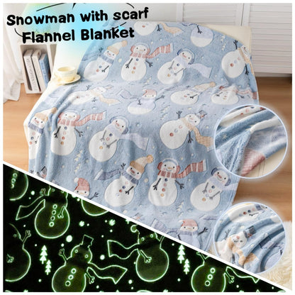 Christmas Blanket Snowman Blankets Gift, Glow in The Dark Blankets, Cozy Soft Fleece Blankets for Holiday Décor, Children Boys Girls Teens Holiday, 50"*60", Kids Blanket, Sky Blue