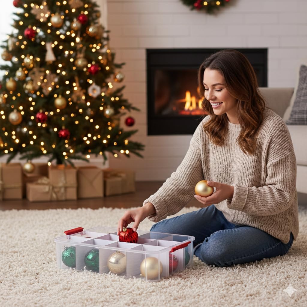Tribello 2-Layer Christmas Ornament Storage Box Plastic - 24 Compartment Cchristmas Decoration Storage Box