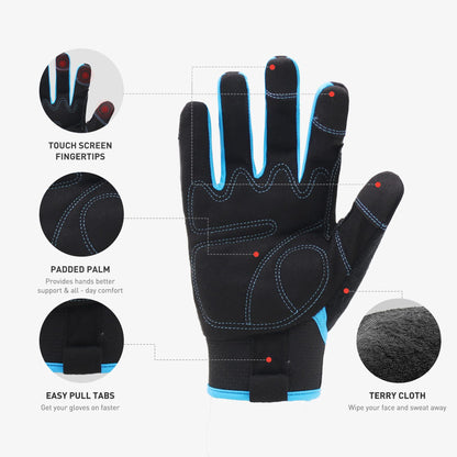 HANDLANDY Utility Work Gloves Mens & Women, Safety Mechanic Working Gloves Touch Screen, Flexible Breathable Yard Gloves (Medium, Blue-Men Size)