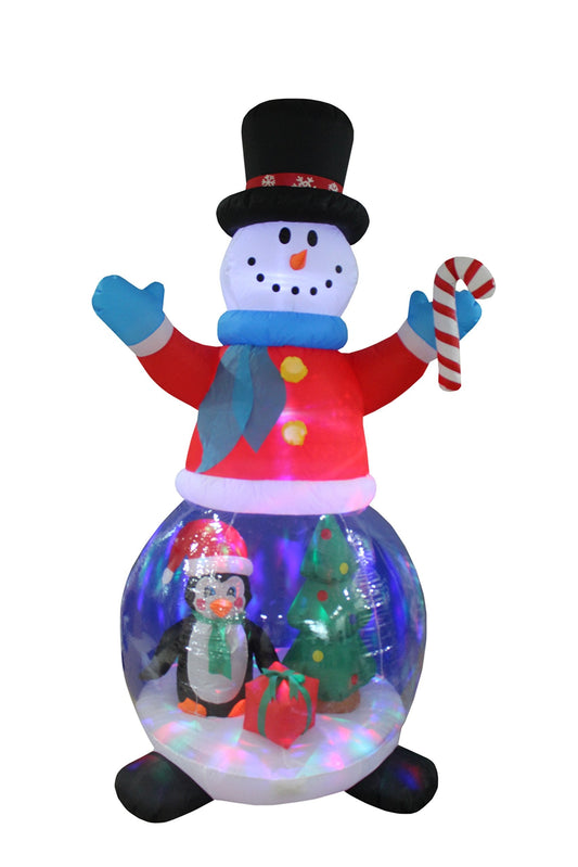 8 FT Christmas Inflatable Snowman Globe with Penguin & Gift Box – Outdoor/Indoor Holiday Yard Blow-Up Decoration with Built-in Color LED Lights, Self-Inflating Blower, Weather-Resistant Material
