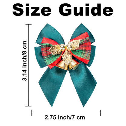 Voeveca 20 Pack Christmas Bows, Bowknot Wreath Bow with Jingle Bells for Christmas Garland Tree, Crafts, Wrapping, Wreath Xmas Hanging Ornaments Decor (20, Green)